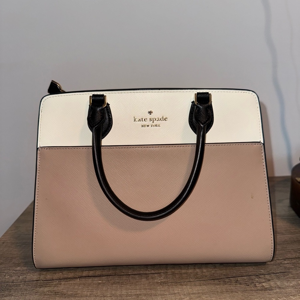 Kate Spade Two-Tone Satchel in Cream and Tan